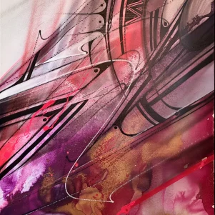 Eternity 2 de Hopare, œuvre originale abstraite peinte à l’acrylique sur toile dans des nuances de rose, rouge, noir et ocre.